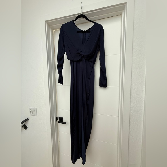Topshop Navy Long Sleeve Twisted Front Maxi Dress Elegant & Formal Gown Size 6 - Picture 6 of 14